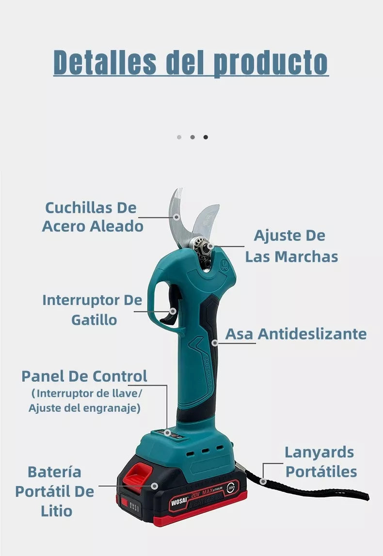Tijera Podadora Eléctrica Inalambrica 2 Baterías Recargables
